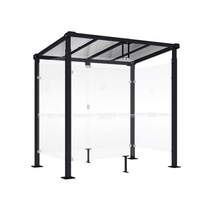 Abri fumeurs MILAN - Structure en acier, bardage en verre sécurisé - 2500 ou 5000 mm_0