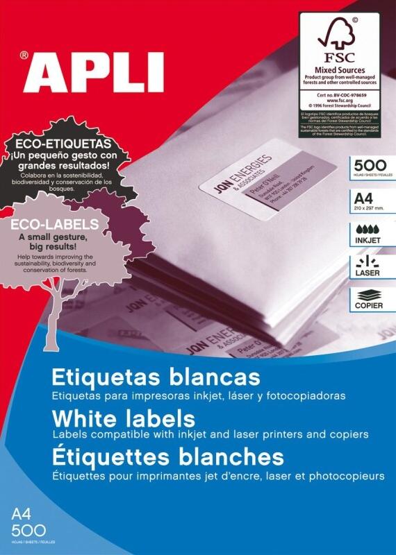 Apli 1000 étiquettes blanches multi-usage, format 210 x 148 mm (500 feuilles A4 / cdt) - 8410782017875_0