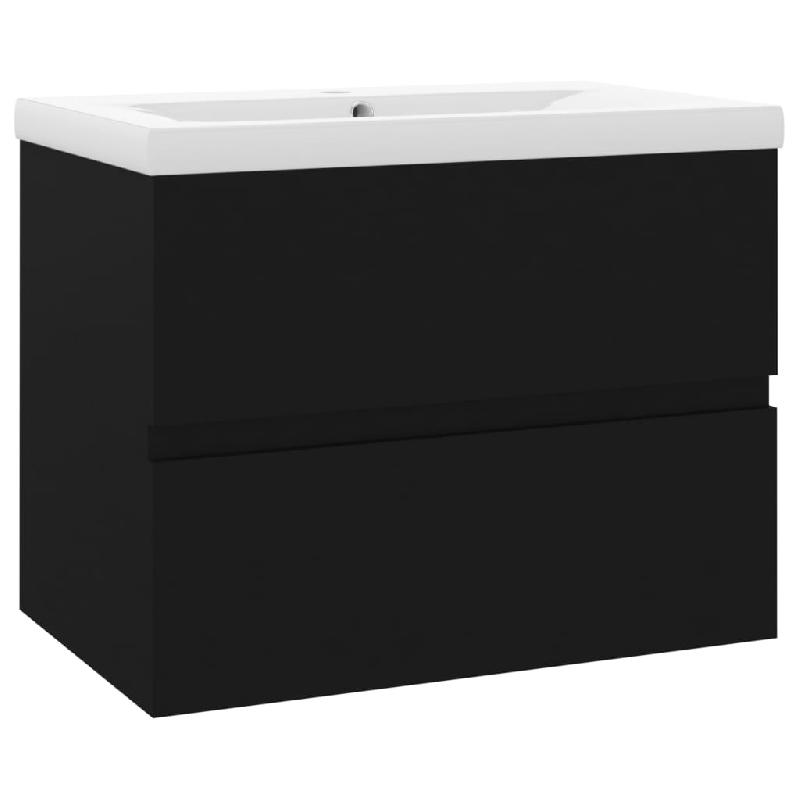 Armoire d'évier salle de bain avec lavabo intégré - 60 x 38,5 x 45 cm - Noir en aggloméré - Réf. 02_0006503_0