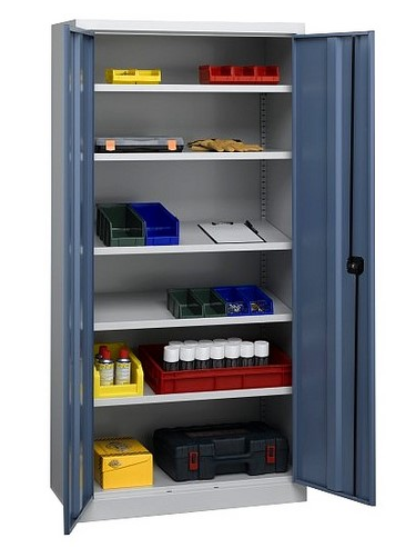 Armoire grande profondeur - Portes battantes - Monobloc en acier soudé - 5 tablettes inclinées et horizontales_0