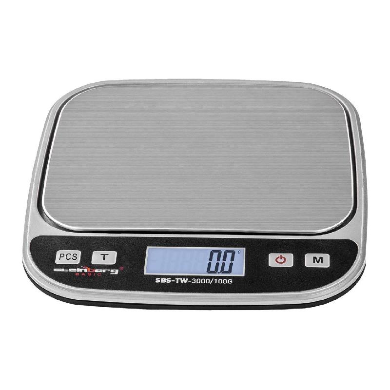 Balance de table cuisine pèse-aliment - 3 kg / 0,1 g - Écran LCD rétroéclairé - Plateau inox 13 x 9,8 cm_0