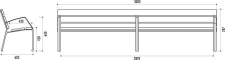 Banc Modo en bois exotique de 300 cm pour espaces publics avec piètement en fonte_0
