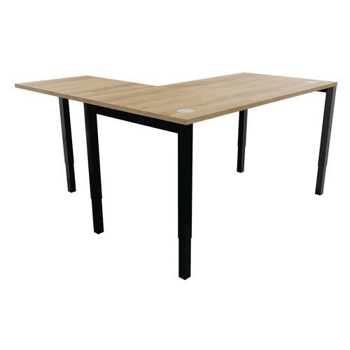 BUREAU DROIT ARCHE+EXTENSION HT RÉGLABLE 160X80 CHÊNE VIEILLI/NOIR - BURONOMIC