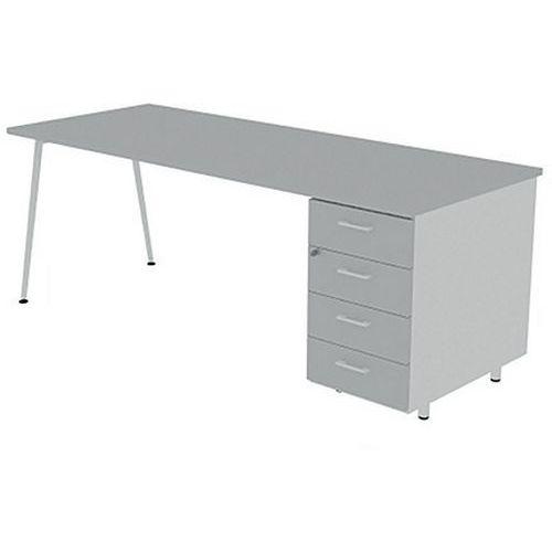 BUREAU PLATEAU 160X80CM HB 6 TIROIRS GRIS PIEDS BLANC - QUADRIFOGLIO
