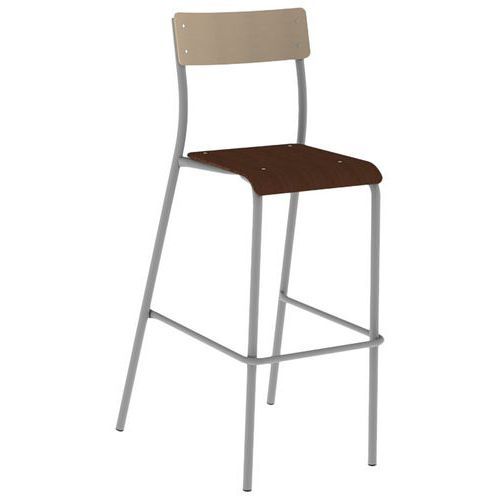 CHAISE BAR ANDRÉ H80 ASSISE WENGÉ DOS HÊTRE PIÈT GRIS 9006 - MOBIDECOR