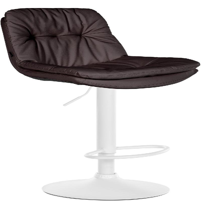 Décoshop26 - Tabouret chaise haute x1 pour cuisine et bar à assise moelleuse en similicuir marron foncé cadre en métal blanc 10_0005906 - marron m_0