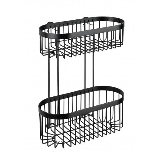 ÉTAGÈRE MURALE À 2 NIVEAUX CLASSIC PLUS NOIR, AVEC PROTECTION ANTIROUILLE WENKO