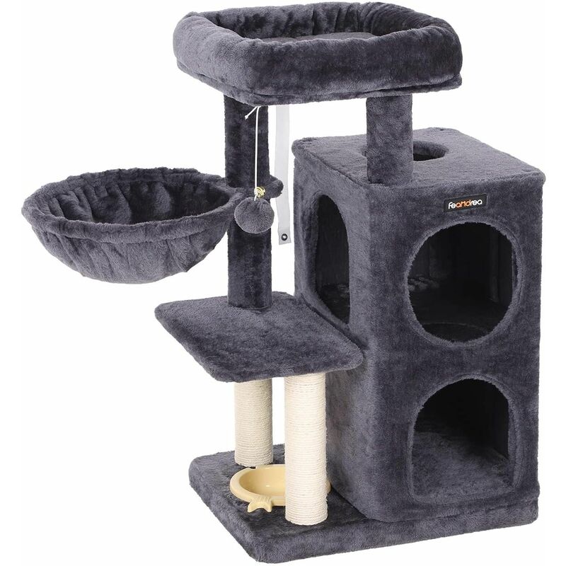 Feandrea Arbre A Chat Hauteur De 90cm Multi Niveaux Avec Bol Tronc Pour Aiguiser Les Griffes Recouvert De Sisal Deux Niches Tour A Chat Gris Cendre Par Songmics Pct57g Comparer Les Prix De