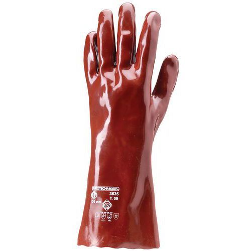 GANTS DE MANUTENTION DE PROTECTION CHIMIQUE EN PVC ROUGE LONGUEUR 40CM T10 - COVERGUARD