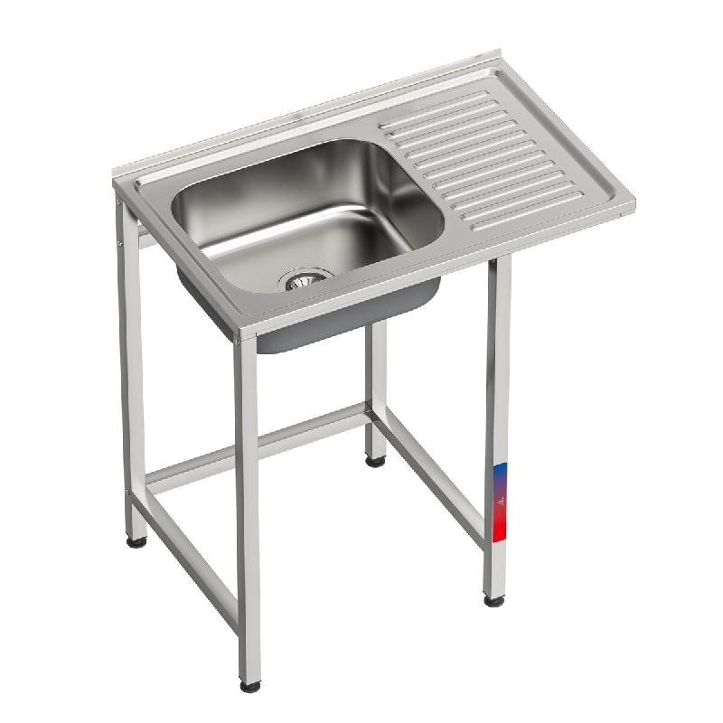 Gasfrit – Évier sous comptoir avec 1 bac et 1 égouttoir, industriel, en acier inoxydable, avec emplacement pour lave-verres,  800 x 500 x 850 mm._0