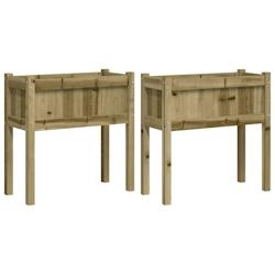 Helloshop26 - Jardinière bac lit surélevé plantes fleurs jardin terrasses lot de 2 avec pieds bois de pin imprégné marron 02_0039015 - 3000217971732_0