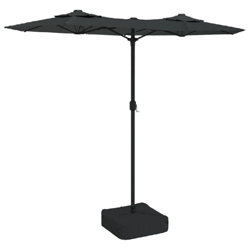 Helloshop26 - Parasol de jardin double tête avec éclairage LED 316 x 145 cm ambiance cosy design moderne en polyester anthracite 02_0047394 - polyes_0