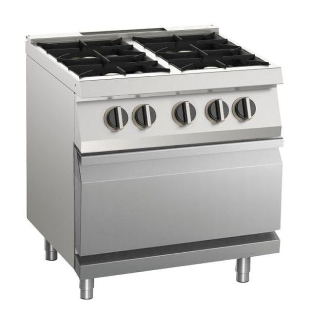 KBS Gastrotechnik KBS Cuisinière à gaz 4 brûleurs avec four électrique 4x 6 kW 800x730x900 mm 400 Volt inox - 4059395096989_0