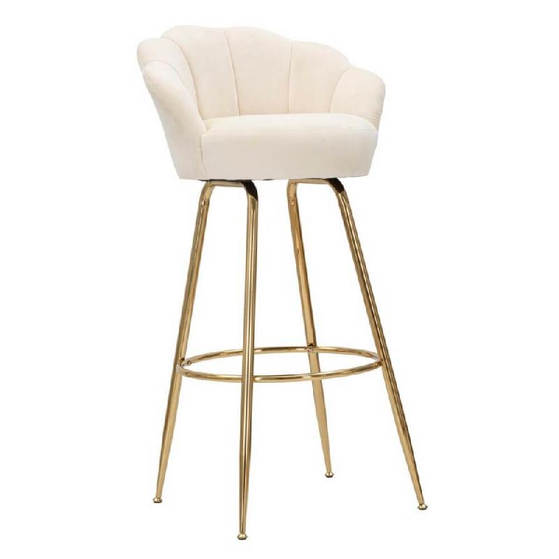 Mauro Ferretti Tabouret De Bar Vienna Glam Crème Et Or - Tabouret Haut En Velours Avec Pieds En Métal Doré En Forme De Pétales, Hauteur D'Assise 9_0