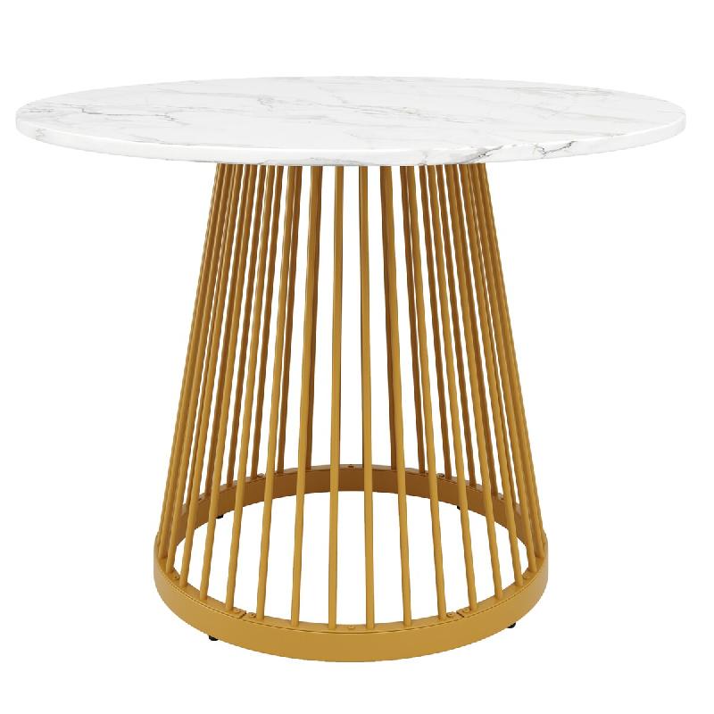 Merax Table à manger ronde 80 x 80 x 76 cm, MDF aspect marbre et pieds en métal doré, pour 4 personnes - doré multi-matériau N620P283650G_0