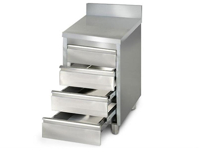 Meuble inox adossé 4 tiroirs profondeur 600 x 500 mm_0
