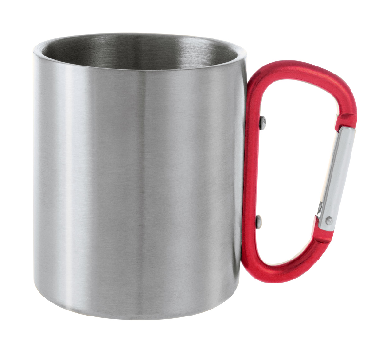 Mug en acier inoxydable - attache mousqueton - 200 ml - couleur rouge_0