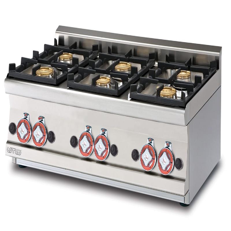 Plaque de cuisson à 6 feux avec flamme pilote. Construction en acier inoxydable. Dimensions cm 100x60 h28 Modèle PCT-610G - 2352_0