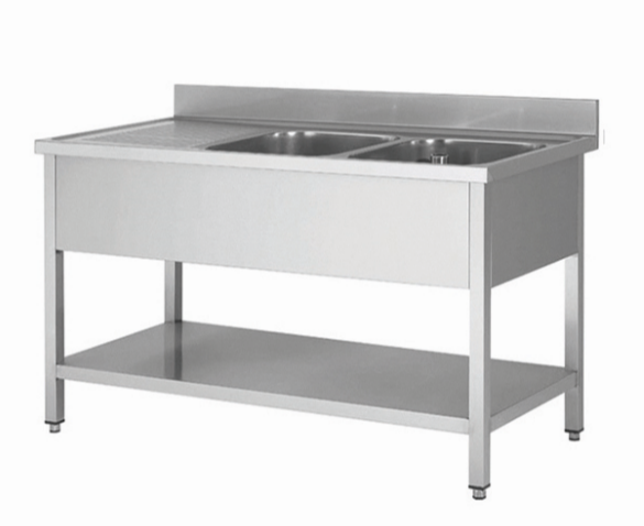 Plonge professionnel avec 2 bacs a droite 1400x600x850+100mm - PTHSTR146BR2_0
