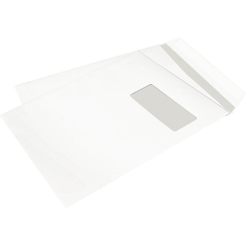 POCHETTES VELIN BLANC 1ER PRIX - 229 X 324 MM - 90 G - FERMETURE AUTO-ADHESIVE - FENETRE 50 X 100 MM - BOÎTE DE 250