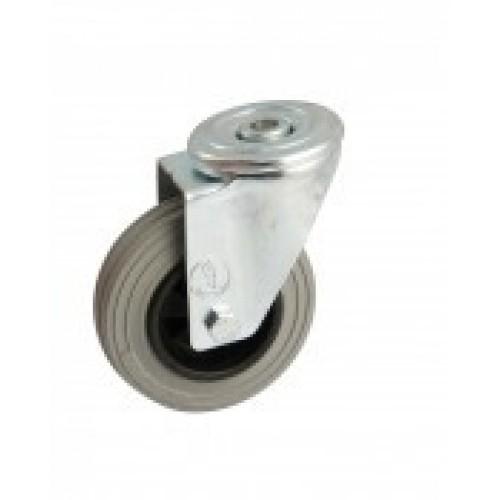 ROULETTE PIVOTANTE À ŒIL CAOUTCHOUC GRIS 100 MM- CHARGE 80 KG - ROULEMENTS À ROULEAUX AVL