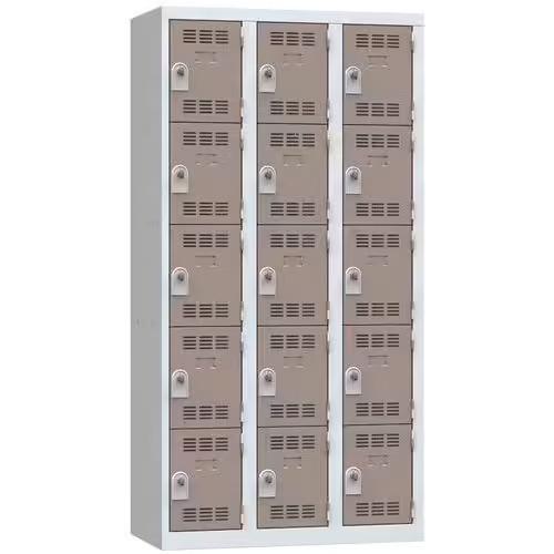 Vestiaire multicases - 5 cases par colonne - moraillon - gris clair et marron clair - 900x500x1800 mm_0