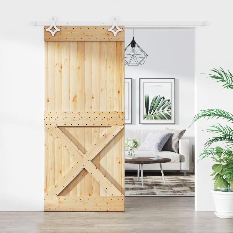 Vidaxl porte coulissante et kit de quincaillerie 90x210 cm pin massif 3203194_0