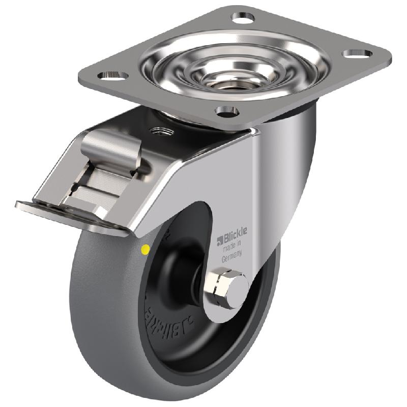 Roulette pivotante/frein de 100 mm en acier inoxydable avec disque gris conducteur d'électricité_0