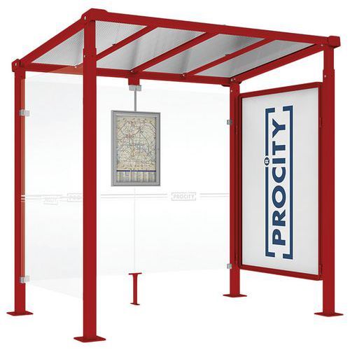ABRI BUS MILAN 2.50 M 1 VITRINE 1 BARDAGE LATÉRAL ROUGE 3004 - PROCITY