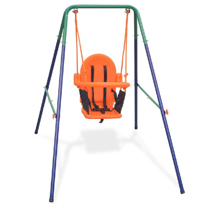 Balançoire pour enfants avec harnais de sécurité - Orange - Siège ergonomique et cadre en acier - 02_0004790_0