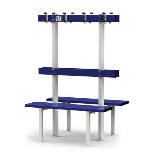 BANC VESTIAIRE DOUBLE SUR PIEDS AVEC PORTE PATÈRES LONGUEUR GES ASSISE ALU
