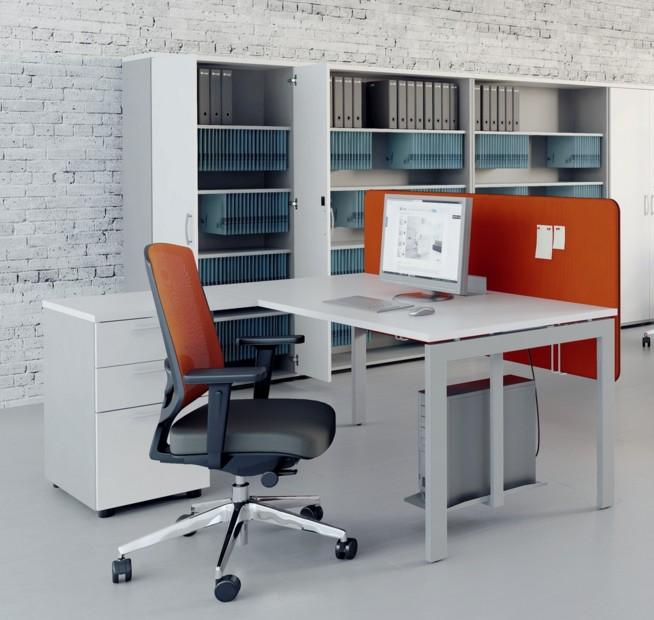 Bureau individuel Ogi U avec caisson - MDD - Anthracite, 4 tiroirs_0