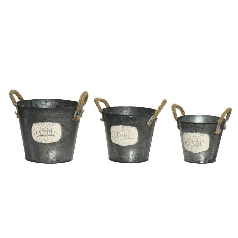 Caches pots metal galvanisé Au petit jardin Ø20x17, Ø17x15 et Ø15x13cm_0