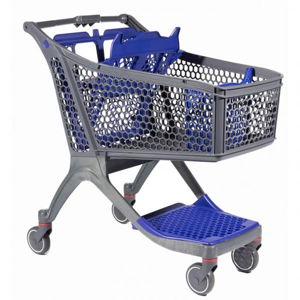 Chariot libre-service moyenne surface - Coloris gris/bleu - Léger et 100% composite - Marque Rolléco_0