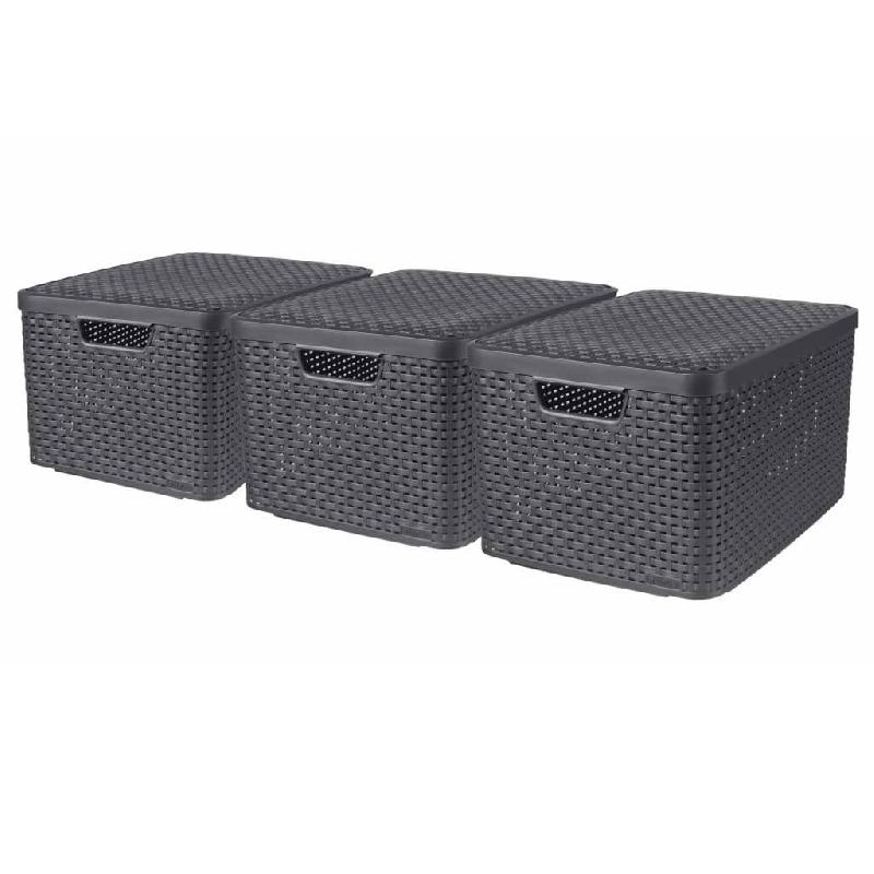 Curver Boîtes de rangement avec couvercle Style 3 pcs. L anthracite - plastique 427235_0