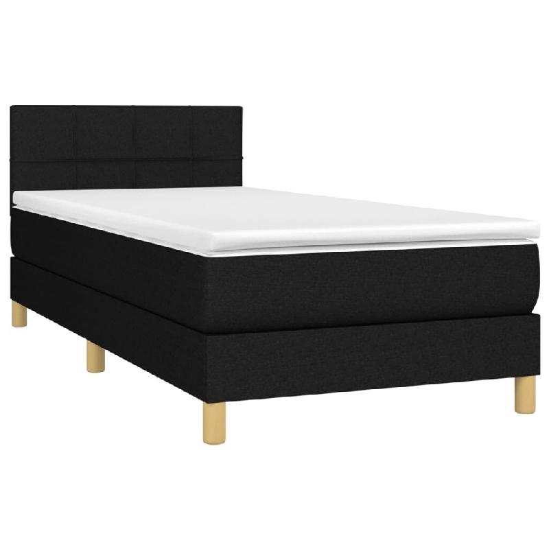 Décoshop26 - Cadre de lit LED avec sommier tête de lit matelas 90x190 cm tissu noir TDL0209056 - noir 3001668082725_0