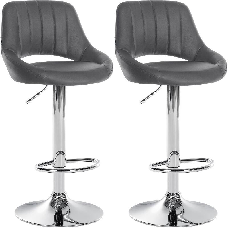 Décoshop26 - Lot de 2 tabourets de bar avec repose-pieds en forme d'arc assise en similicuir gris cadre en métal TDB10752 - gris métal 3000250461818_0
