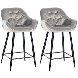 Décoshop26 - Lot de 2 tabourets de bar chaises hautes assise effet capitonnée en velours gris et métal noir 10_0004160 - gris 3000251960884_0