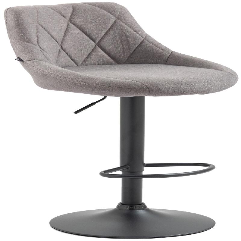 Décoshop26 - Tabouret de bar x1 pivotant hauteur réglable en tissu gris surpiqûres décoratives cadre en métal noir 10_0005835 - gris métal 30002_0
