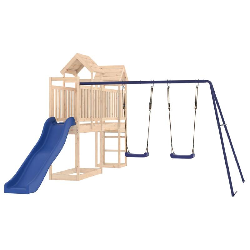 Ensemble de jeu d'extérieur en bois de pin massif 314 x 460 x 214 cm - Toboggan ondulé, balançoire double et bacs à sable - Réf. 02_0004659_0