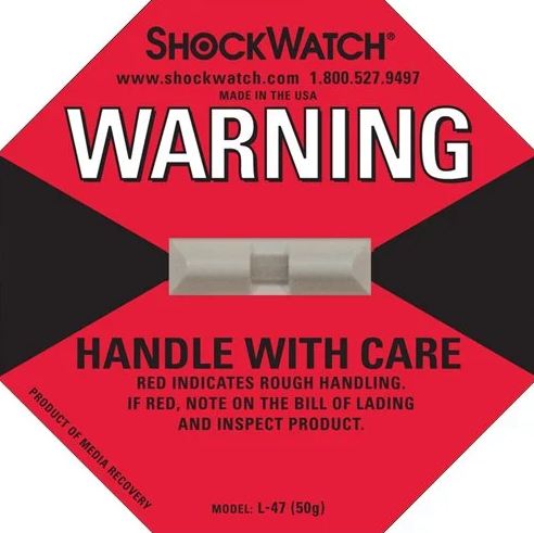 Étiquette autocollante indicateur de choc rouge - Shockwatch - pour éviter manipulations brutales - Choc 47_0