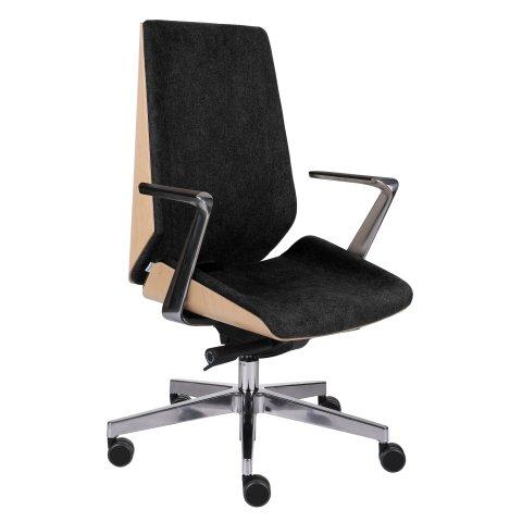 FAUTEUIL DE BUREAU ERGONOMIQUE MOON WOOD, BOIS HÊTRE NATUREL, MÉCANISME SYNCHRONE, ACCOUDOIRS FIXES, PIEDS EN ALUMINIUM - NOIR