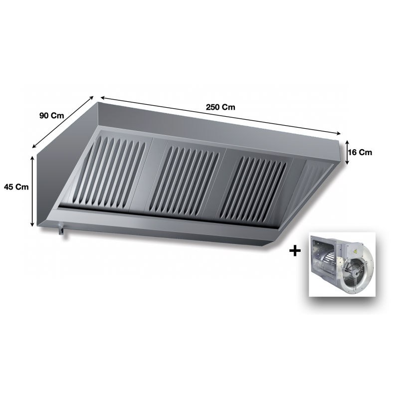 Hotte murale professionnelle inox dynamique - 2500x900x450mm - VD 925_0