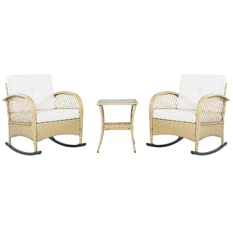 Merax balancelle de jardin, 3-pièces, rotin, table en verre, beige - beige multi-matériau N621P234318A_0