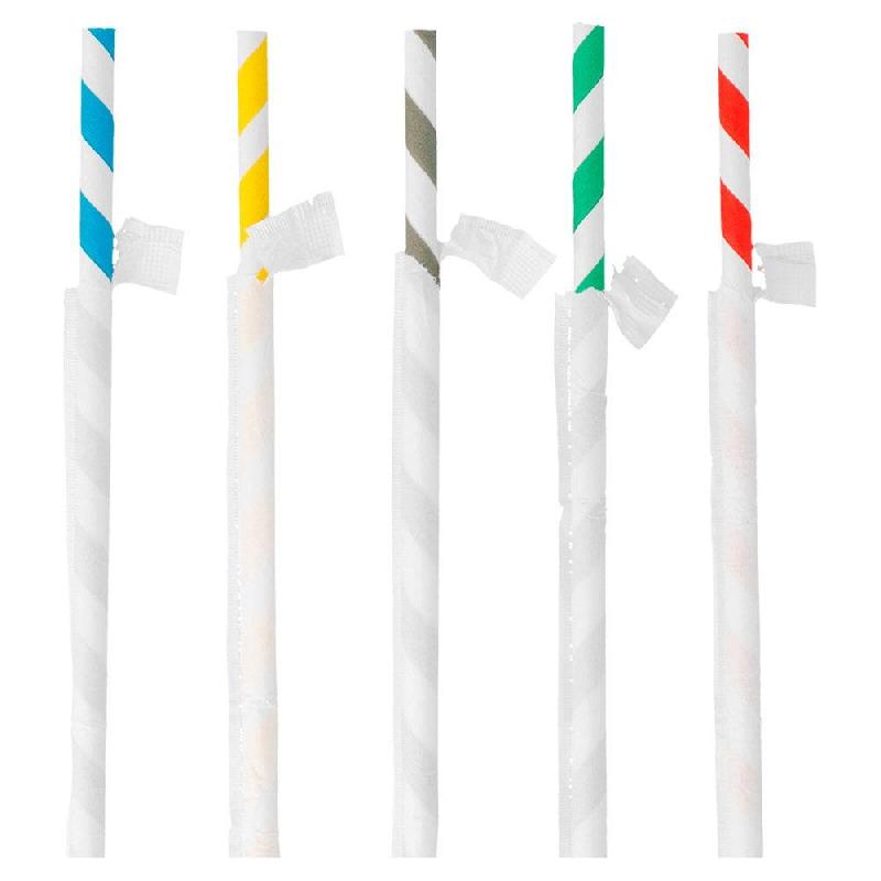 Paille papier rayée coloris assortis avec sachet Ø0,60x21cm - par 6000_0
