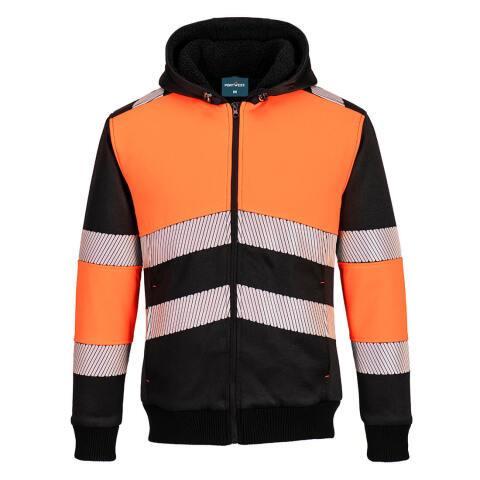 PORTWEST PW377 SWEAT À CAPUCHE D'HIVER ZIPPÉ PW3 CLASS 1 ORANGE/NOIR - TAILLE XL