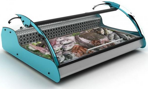 Présentoir réfrigéré vitré pour poissons - Température +2°C / +6°C - Modèles avec ou sans support inox sur 4 roues_0