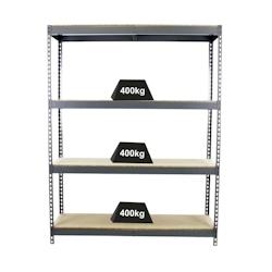 PROREGAL Étagère pour charges lourdes BIG WOOD YETI FOUR | HxLxP 200x180x60cm | Charge du compartiment 400kg | Gris - gris métal PR_RS20-22_0