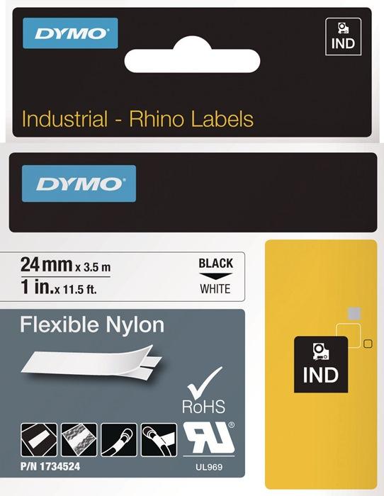 Ruban de transfert thermique DYMO - 24 mm x 3,5 m - Nylon flexible noir sur blanc - Marquage câbles et fils_0