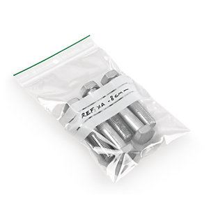 SACHET PLASTIQUE ZIP 50% RECYCLÉ TRANSPARENT À BANDES BLANCHES 100 MICRONS RAJA 6 X 8 CM